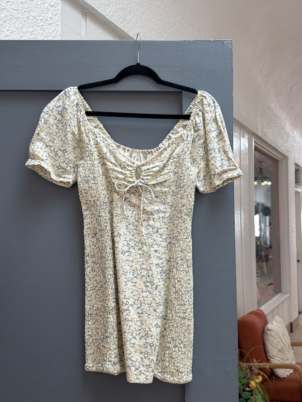 RVCA Cream Mini Dress with Blue Floral Print